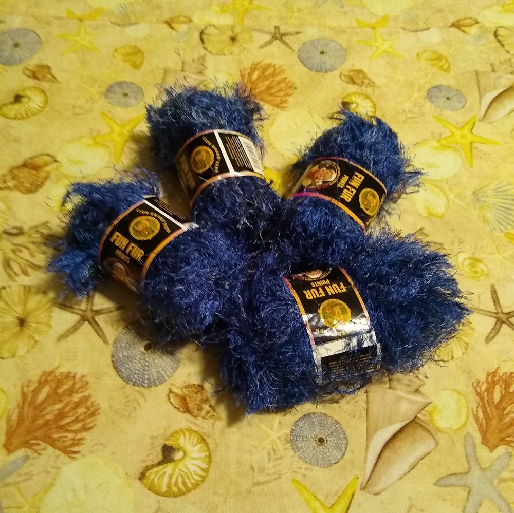 4 Skeins Indigo Lion Brand Fun Fur Prints